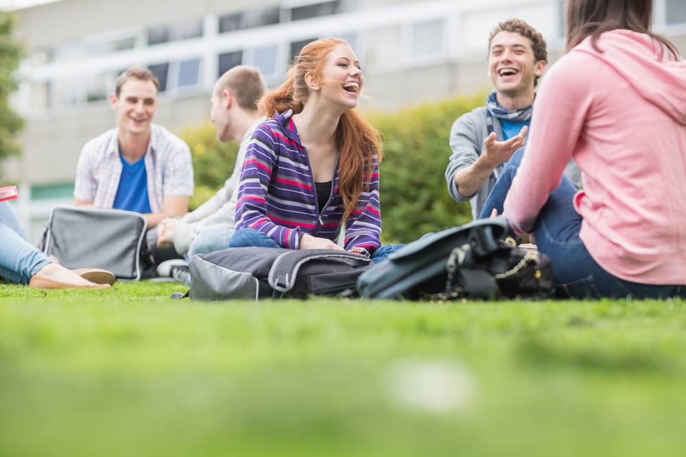 young people sitting on grass