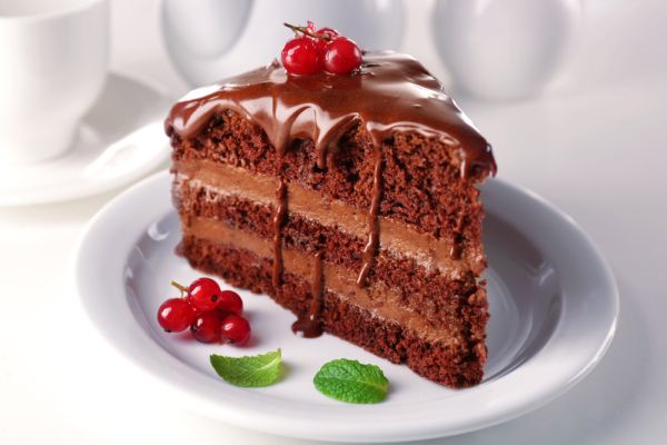 Studio picture of Black Forest cake slice.